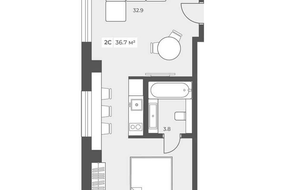 Продаётся студия, 36.7 м²