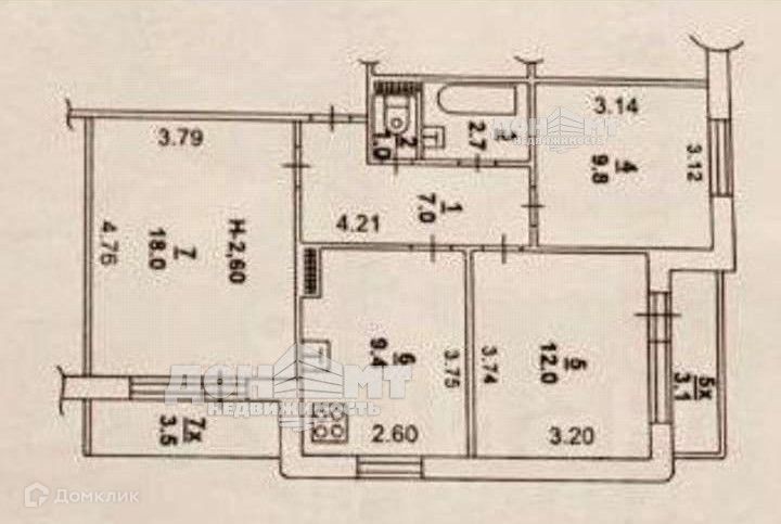 Продаётся 3-комнатная квартира, 61 м²