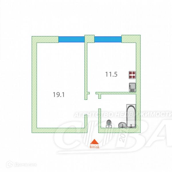 Продаётся 1-комнатная квартира, 33.8 м²