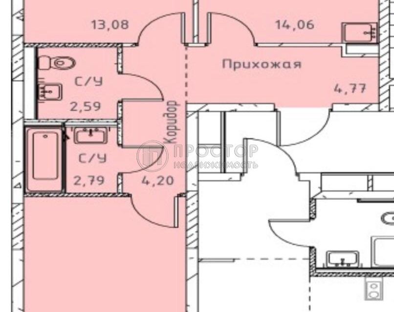 Продаётся 2-комнатная квартира, 57.39 м²