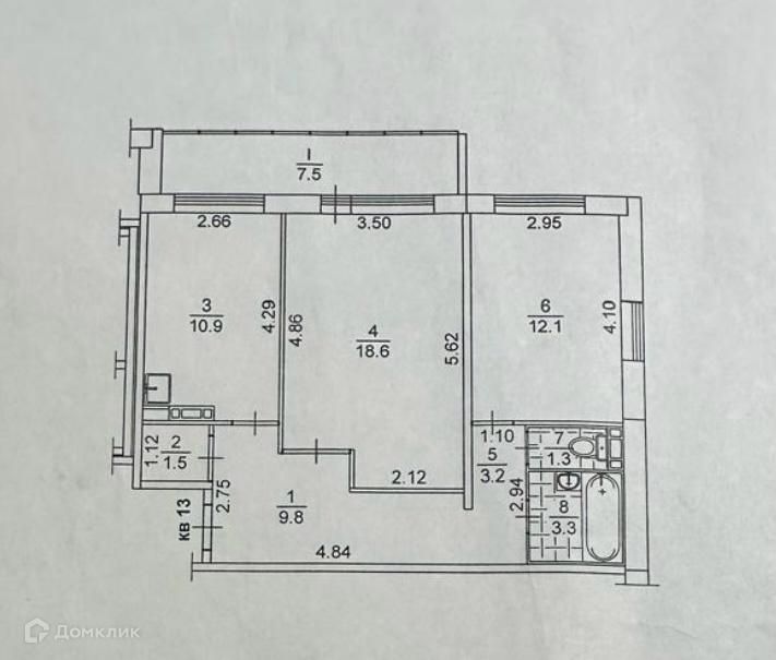 Продаётся 2-комнатная квартира, 65 м²