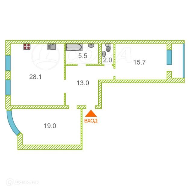 Продаётся 2-комнатная квартира, 82.6 м²