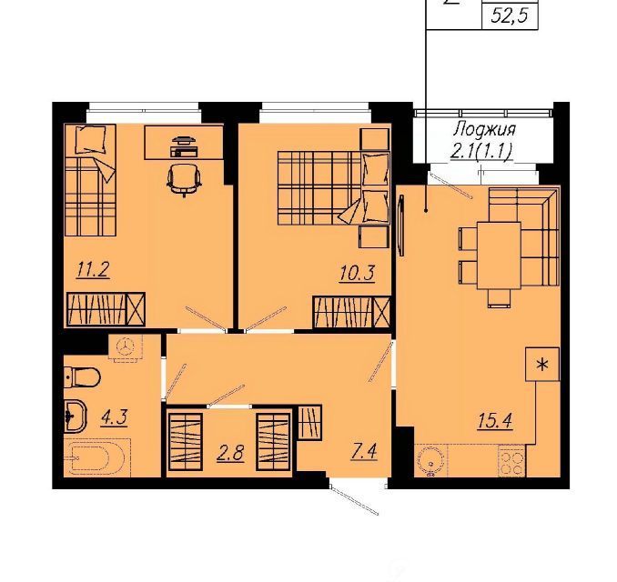 Продаётся 2-комнатная квартира, 50.3 м²