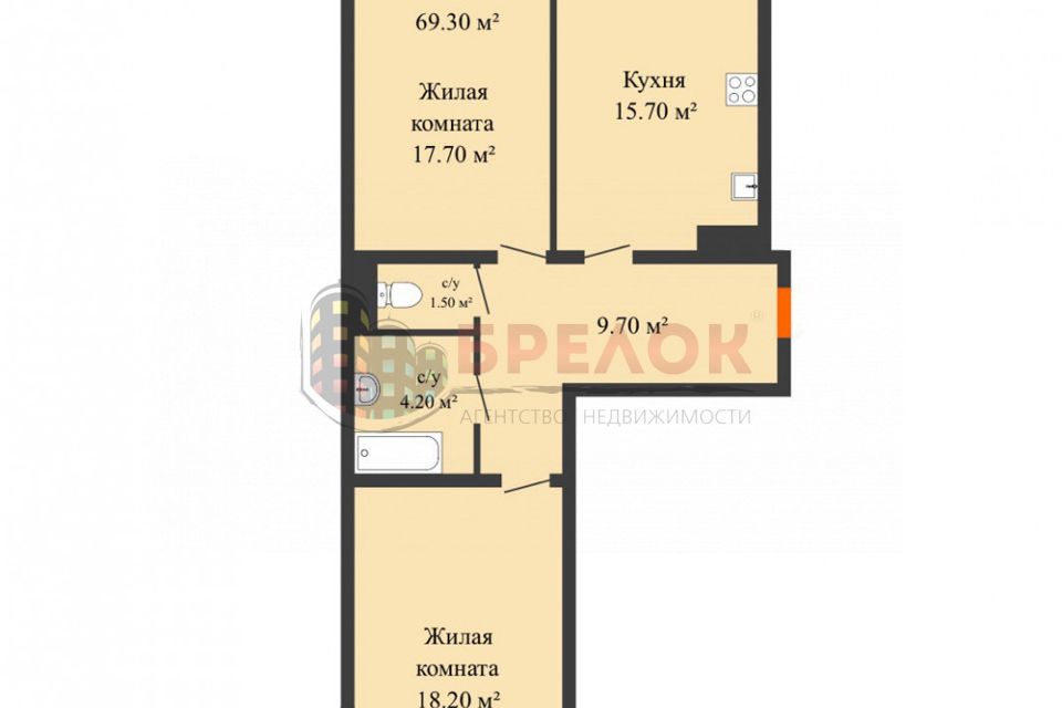Продаётся 2-комнатная квартира, 70 м²