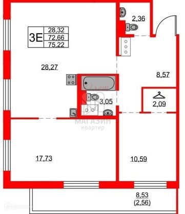 Продаётся 2-комнатная квартира, 75.22 м²