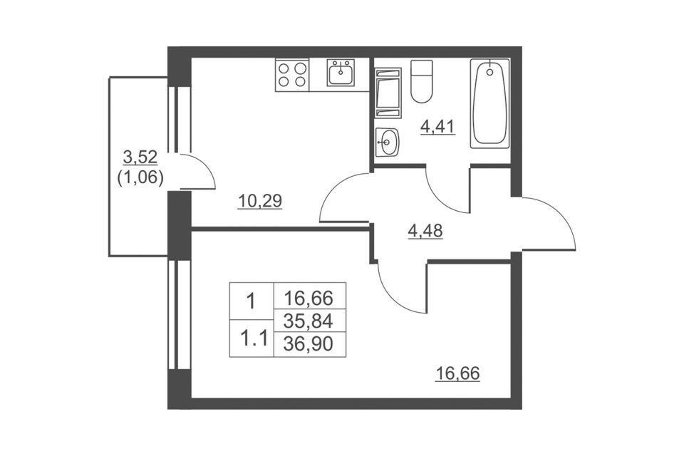 Продаётся 1-комнатная квартира, 35.6 м²