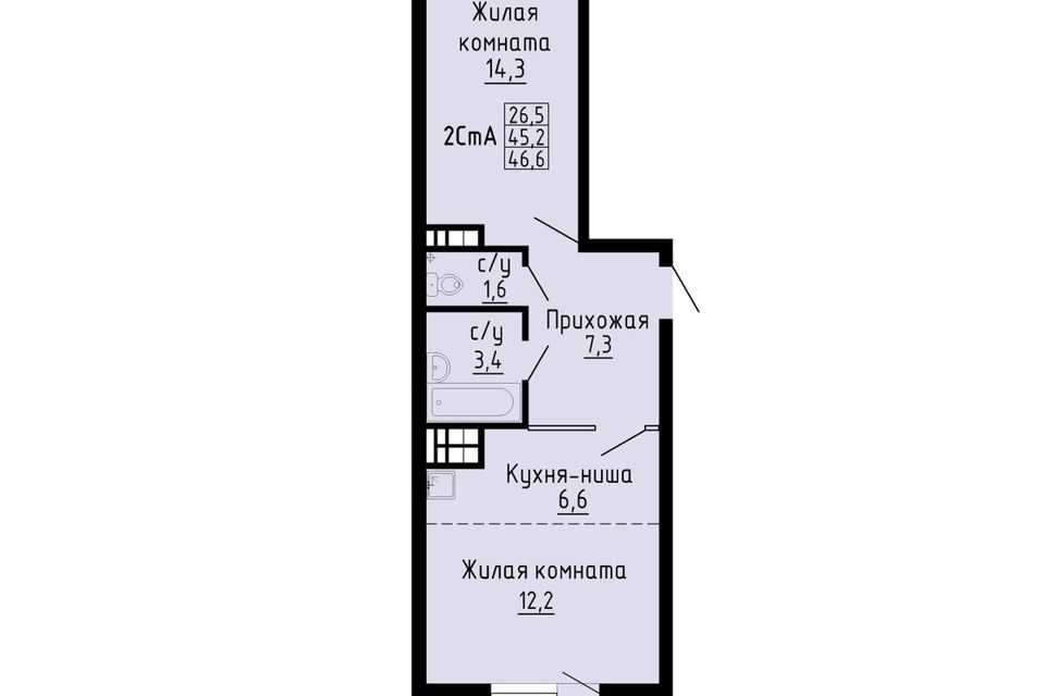 Продаётся студия, 44.7 м²