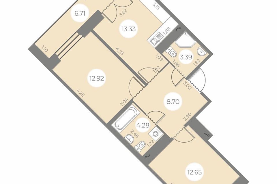 Продаётся 2-комнатная квартира, 58.62 м²