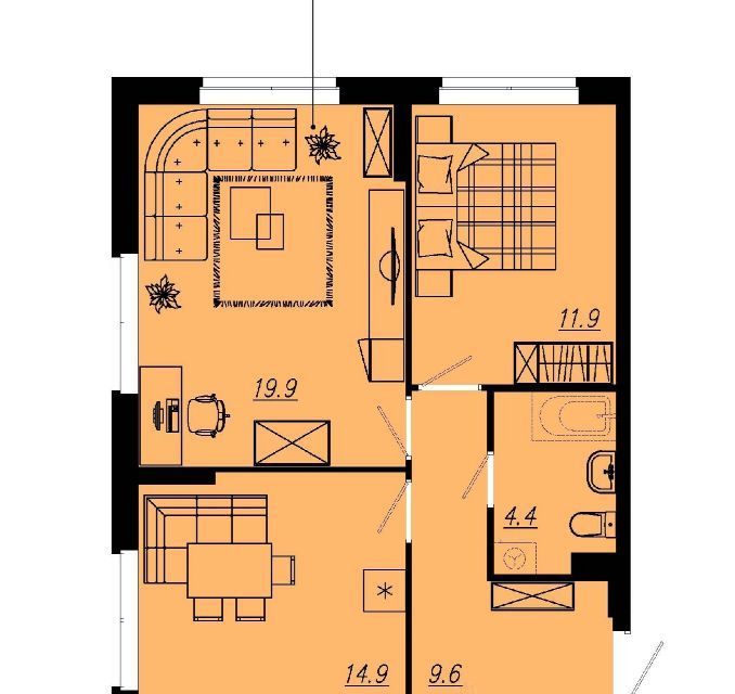 Продаётся 2-комнатная квартира, 59.3 м²