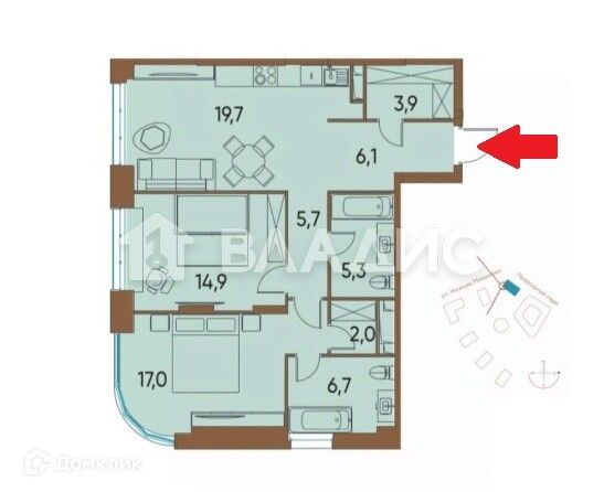 Продаётся 2-комнатная квартира, 81.3 м²