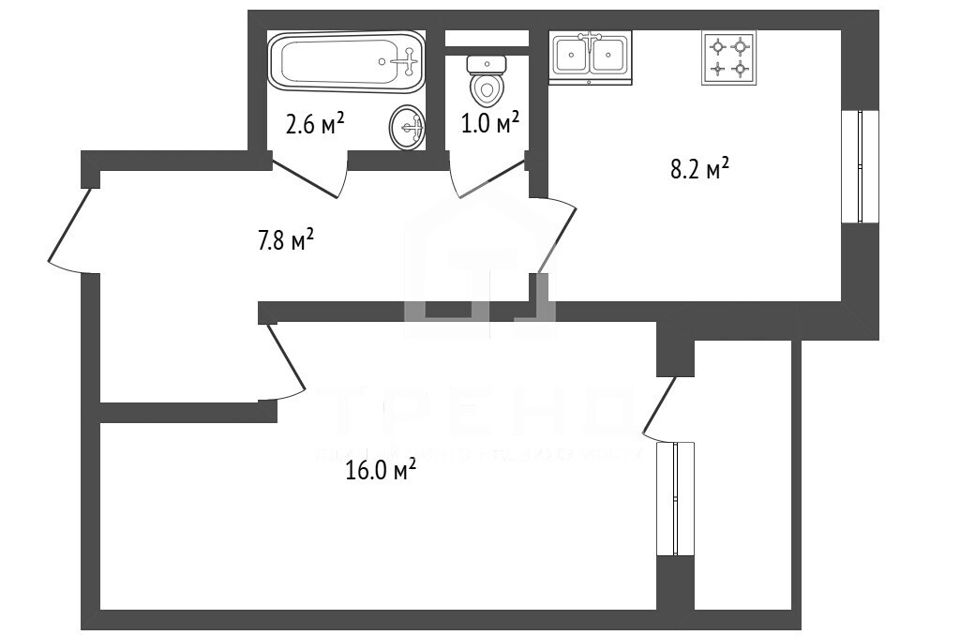 Продаётся 1-комнатная квартира, 35.6 м²
