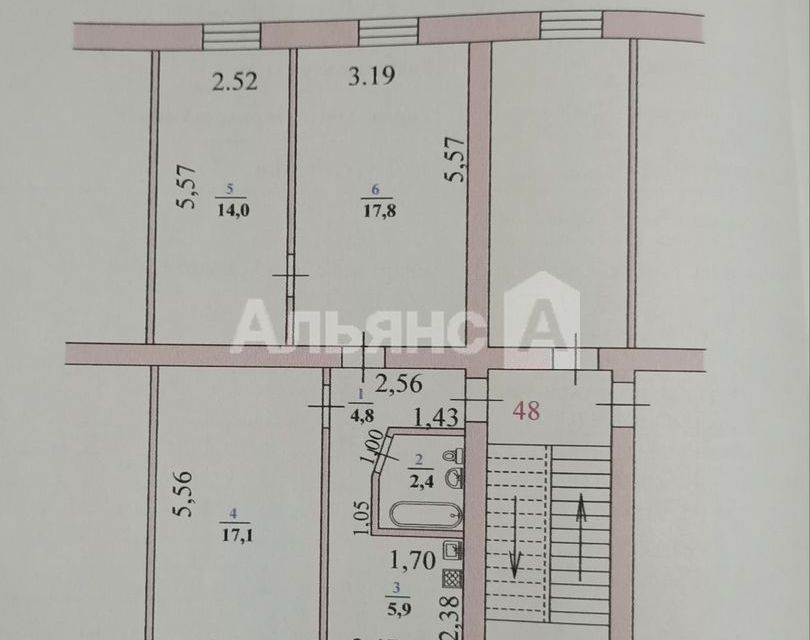 Продаётся 3-комнатная квартира, 62 м²