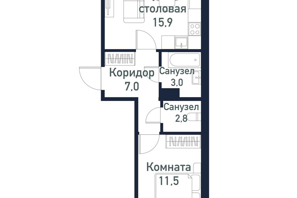 Продаётся 1-комнатная квартира, 40.1 м²