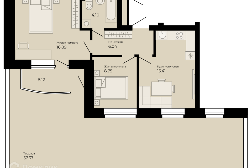 Продаётся 2-комнатная квартира, 50.1 м²