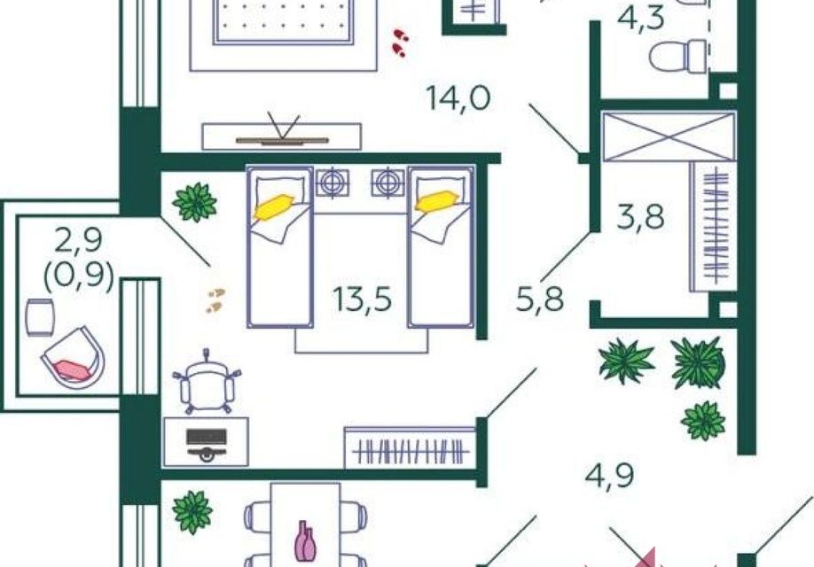 Продаётся 2-комнатная квартира, 67.8 м²