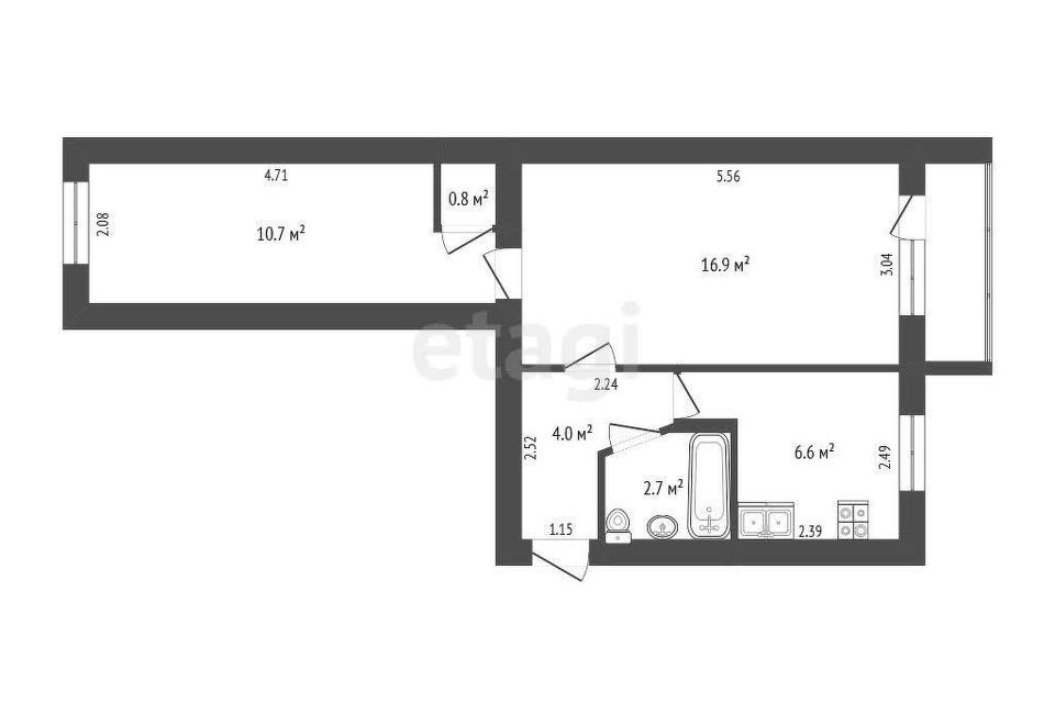 Продаётся 2-комнатная квартира, 42.5 м²