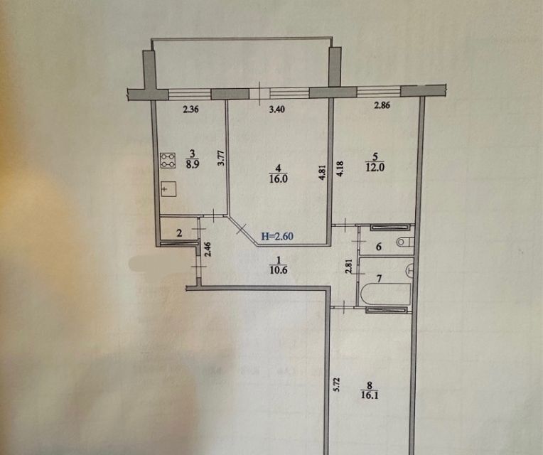 Продаётся 3-комнатная квартира, 69.6 м²