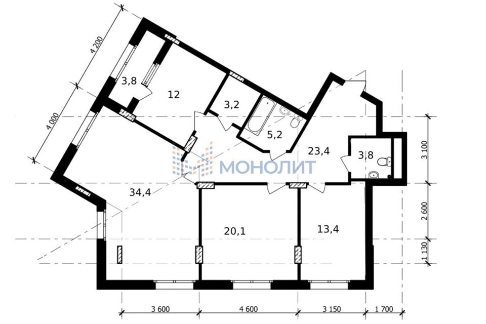 Продаётся 4-комнатная квартира, 119.2 м²