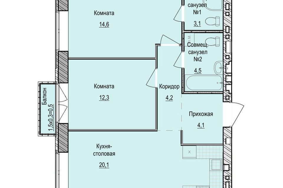 Продаётся 2-комнатная квартира, 63.4 м²