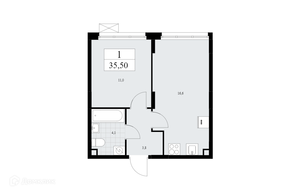 Продаётся 1-комнатная квартира, 35.5 м²