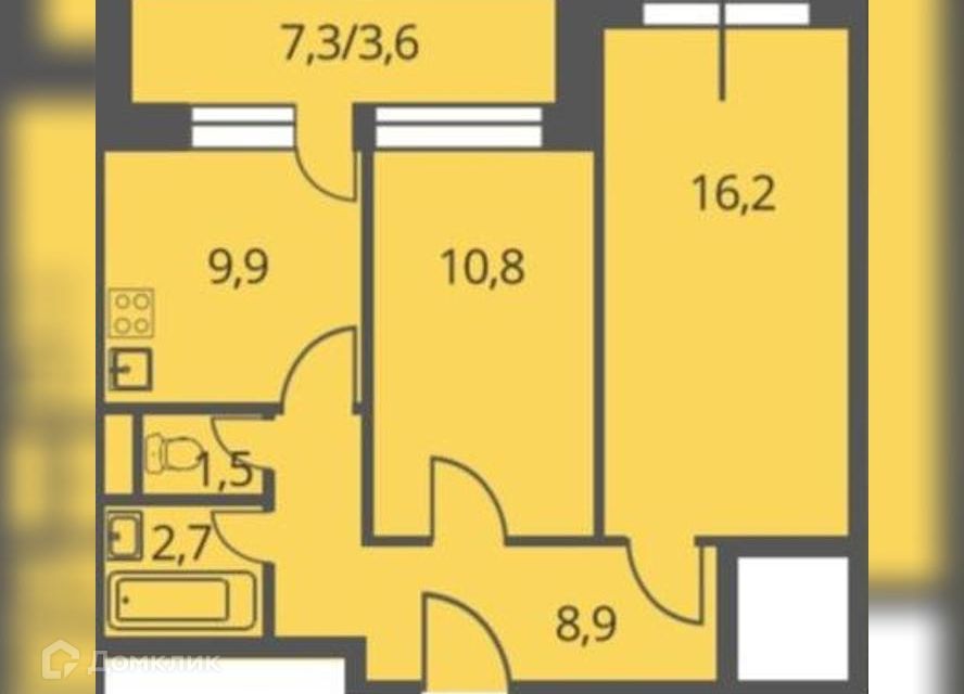 Продаётся 2-комнатная квартира, 53 м²