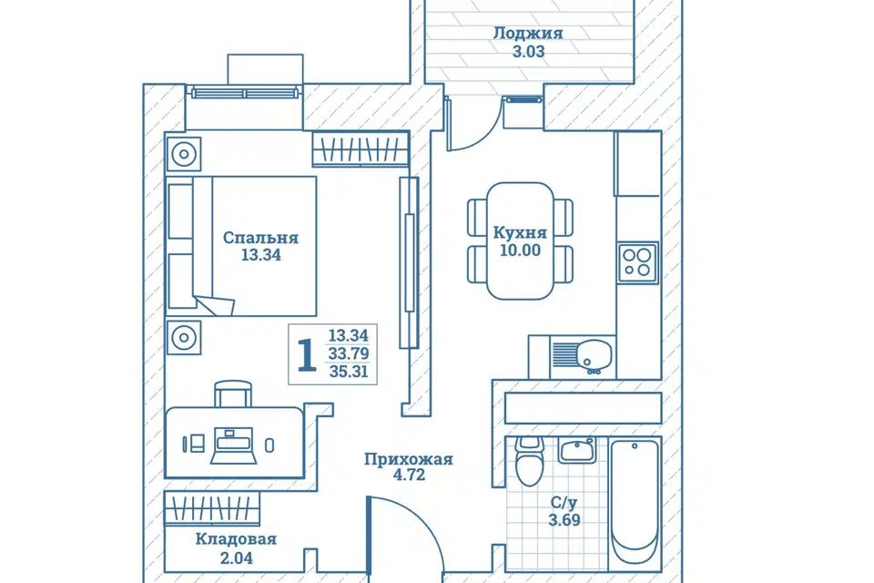 Продаётся 1-комнатная квартира, 35.6 м²