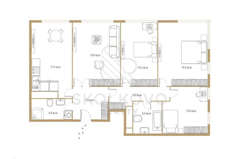 Продаётся 4-комнатная квартира, 109.7 м²