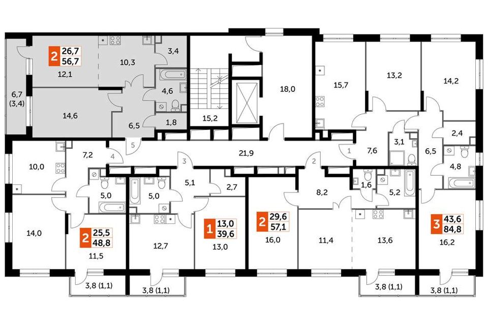 Продаётся 2-комнатная квартира, 56.7 м²