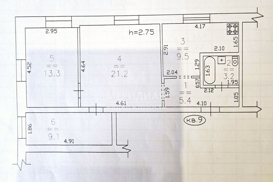 Продаётся 3-комнатная квартира, 63.2 м²