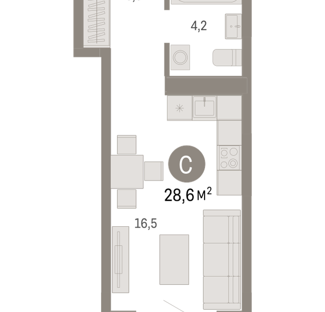 Продаётся студия, 28.6 м²