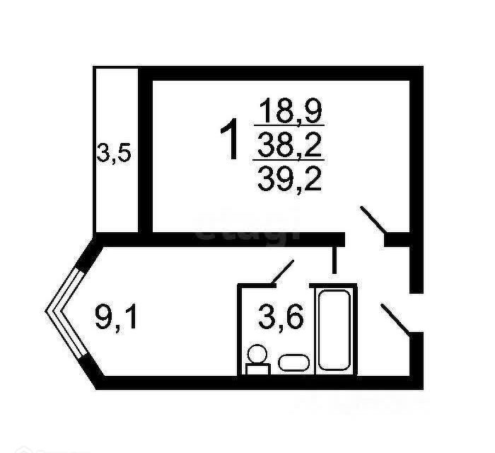 Продаётся 1-комнатная квартира, 39.5 м²