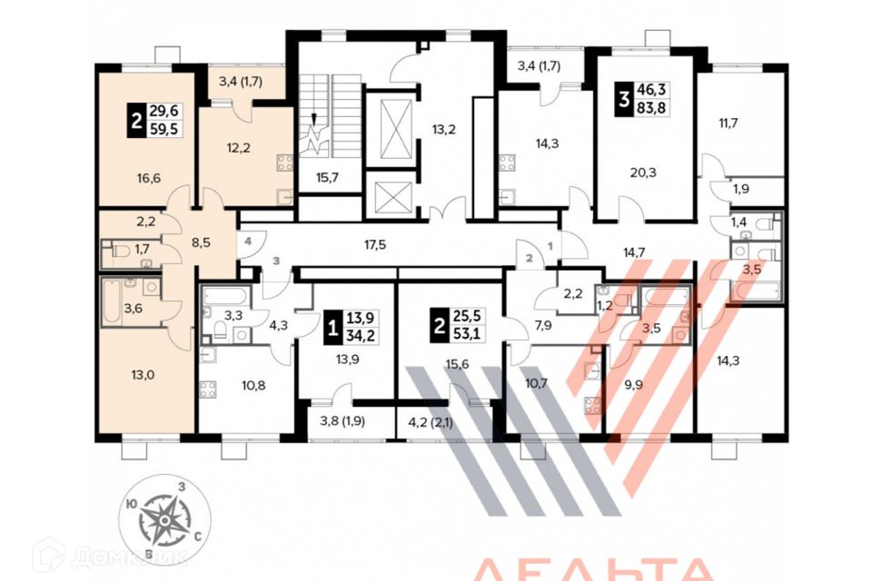 Продаётся 2-комнатная квартира, 59.5 м²