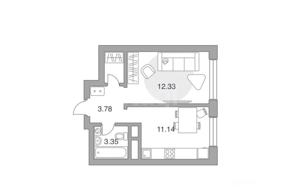 Продаётся 1-комнатная квартира, 32.5 м²