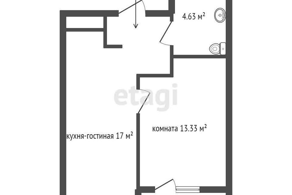 Продаётся 1-комнатная квартира, 40.41 м²