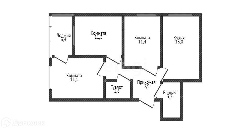 Продаётся 3-комнатная квартира, 60.2 м²