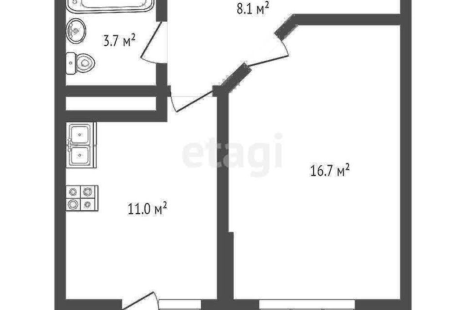 Продаётся 1-комнатная квартира, 43.87 м²