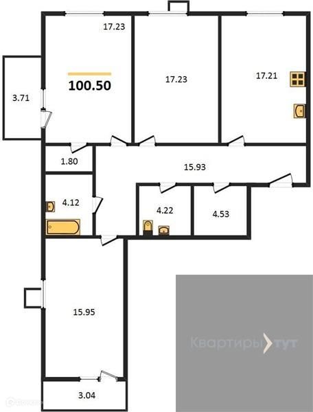 Продаётся 3-комнатная квартира, 100.5 м²