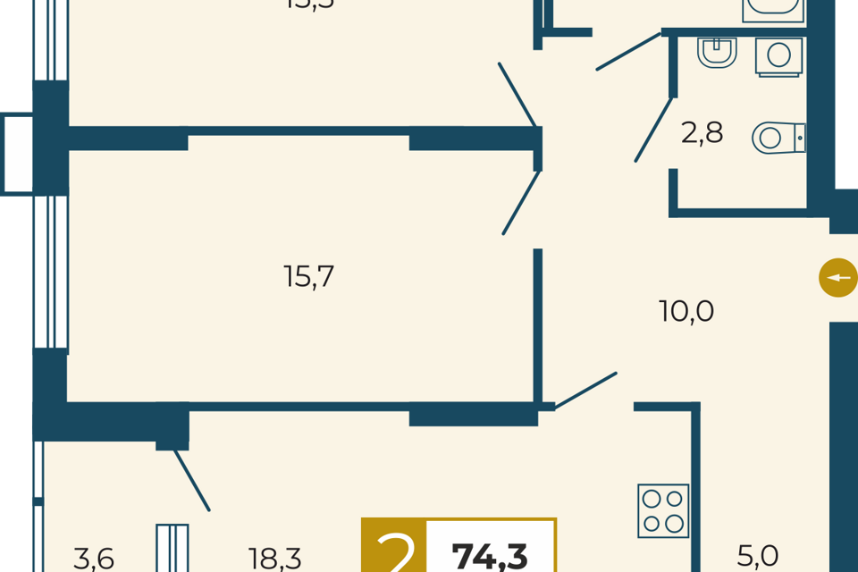 Купить двухкомнатную квартиру 55.78м² Татарстан респ., Казань, р-н Советский, Яр