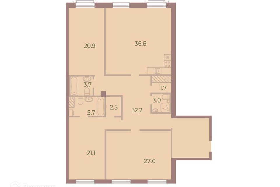 Продаётся 3-комнатная квартира, 155.4 м²