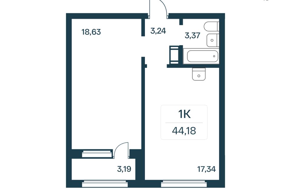 Продаётся 1-комнатная квартира, 42.7 м²