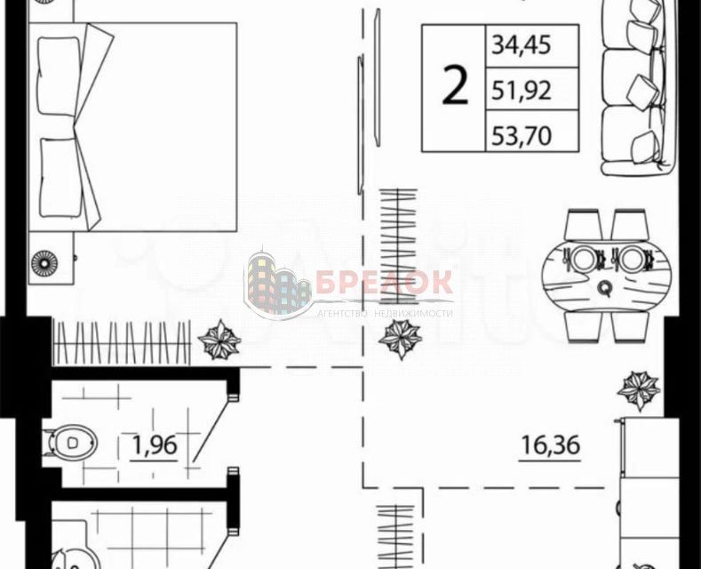 Продаётся 2-комнатная квартира, 54 м²