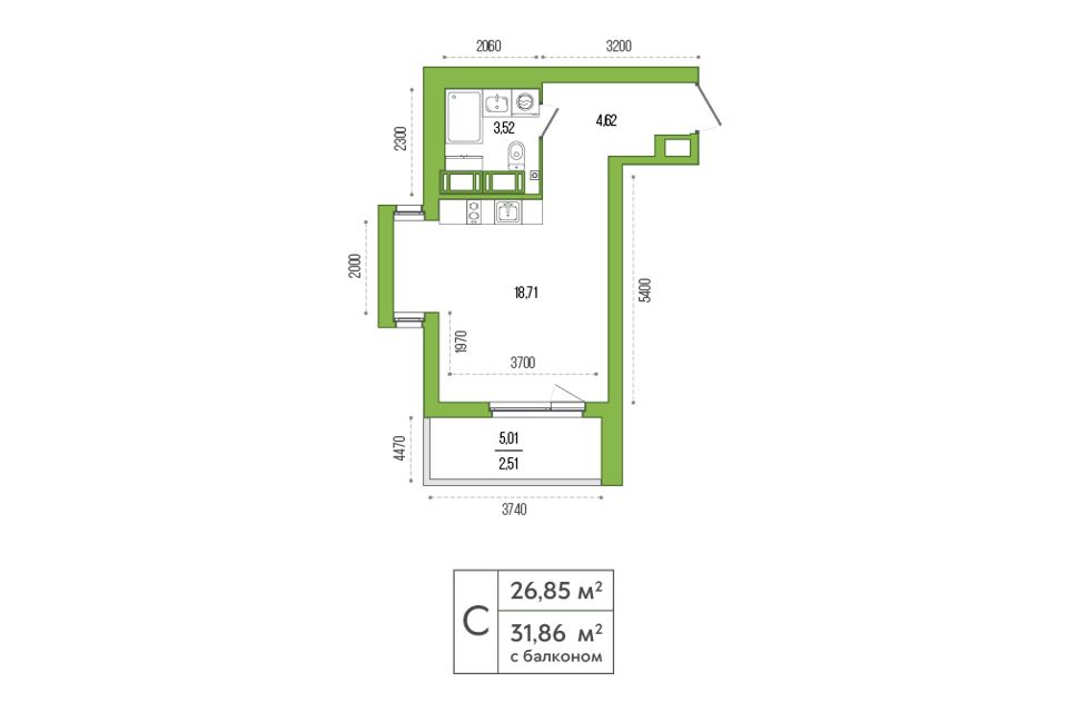Продаётся студия, 28.1 м²