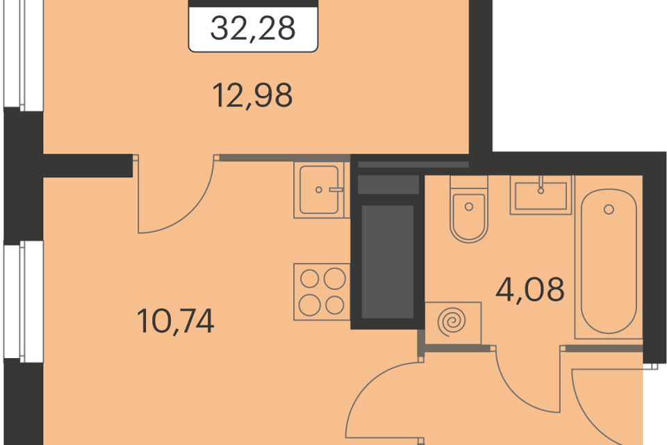 Продаётся 1-комнатная квартира, 32 м²