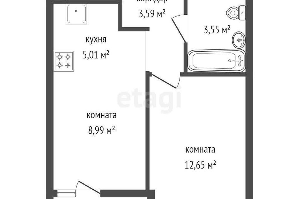Продаётся 1-комнатная квартира, 36.26 м²