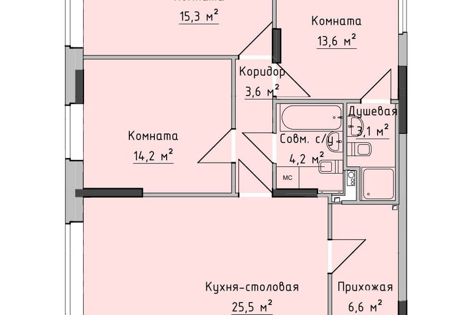 Продаётся 3-комнатная квартира, 86.6 м²