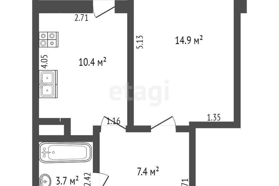 Продаётся 1-комнатная квартира, 37 м²