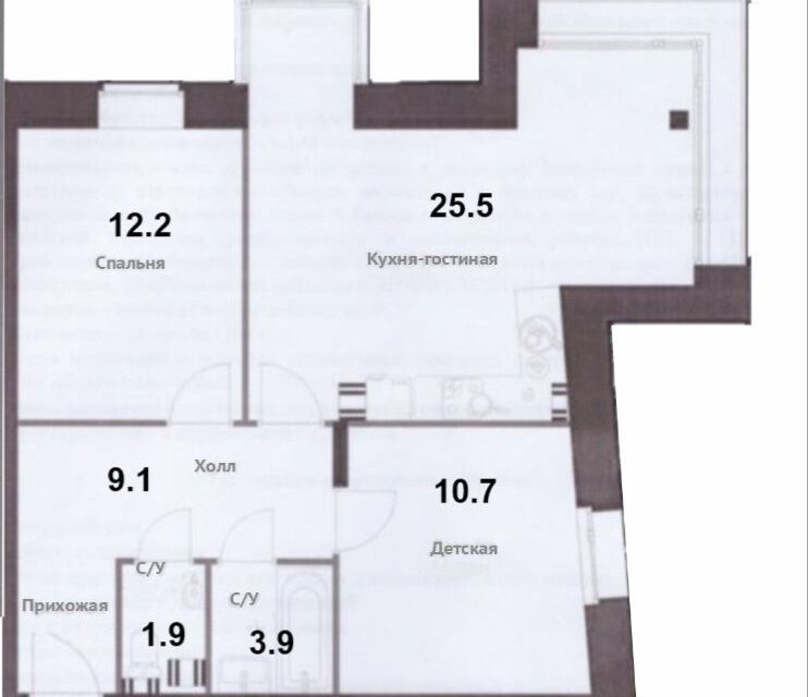 Продаётся 2-комнатная квартира, 63.3 м²