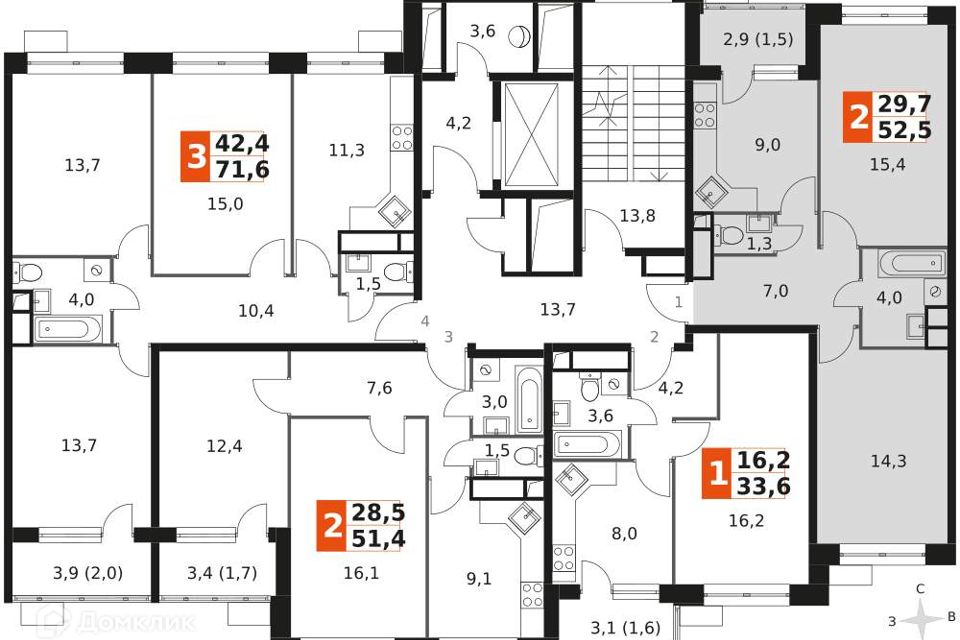 Продаётся 2-комнатная квартира, 52.4 м²