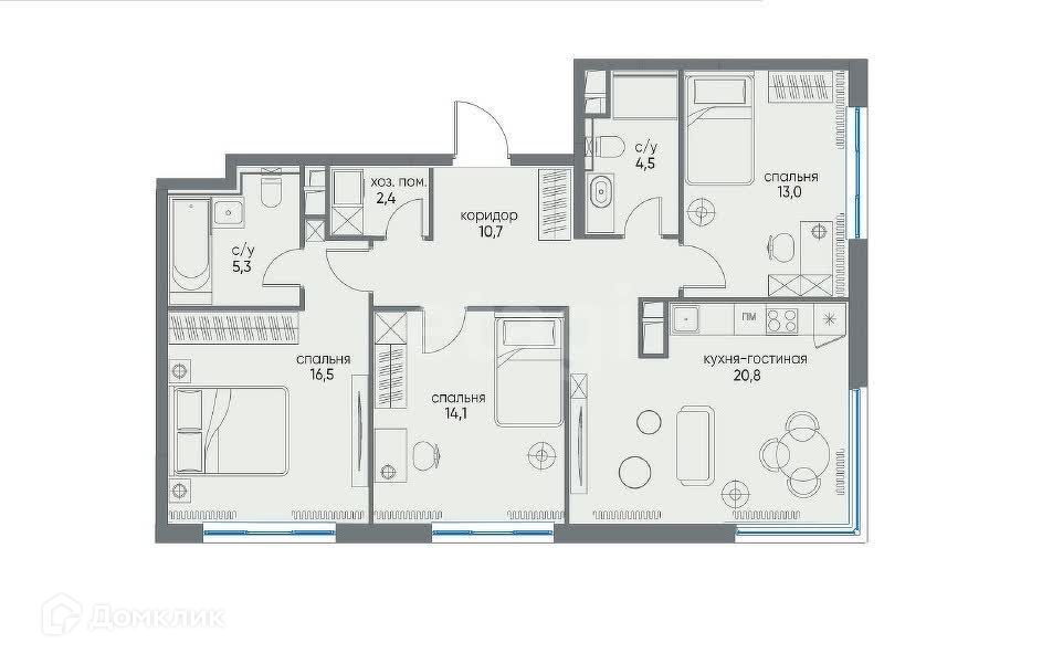 Продаётся 3-комнатная квартира, 87.3 м²