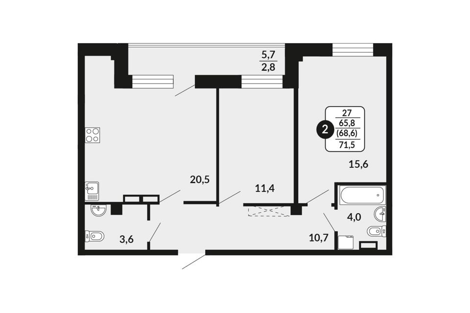 Продаётся 2-комнатная квартира, 68.6 м²